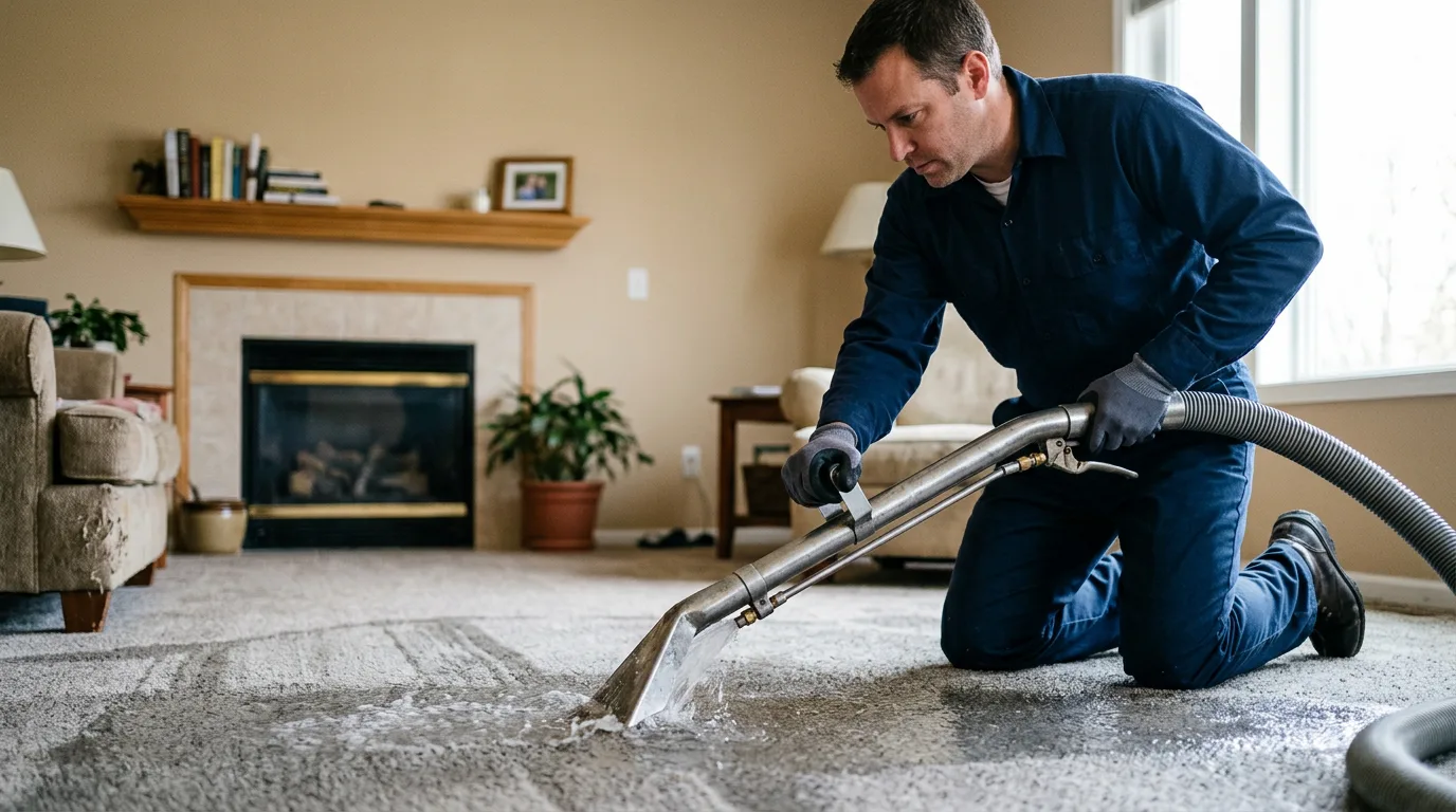Water damage restoration technician working near King, WI